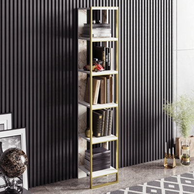 Decorotika Polka 5 Tier White Marble Effect And Gold Bookshelf - Image 4