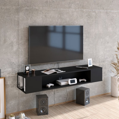 Decorotika Peti Black Floating TV Unit - Melamine/Metal - Wall Mounted Media Console - Image 6