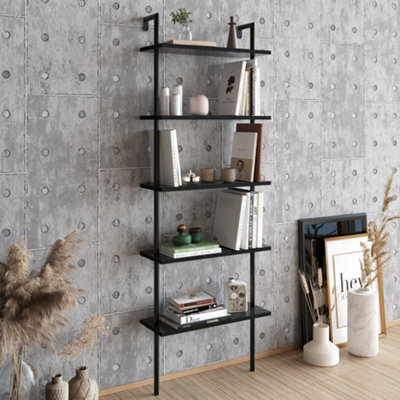B&Q -  Paula Bookcase Shelving Unit Black Marble Effect & Black