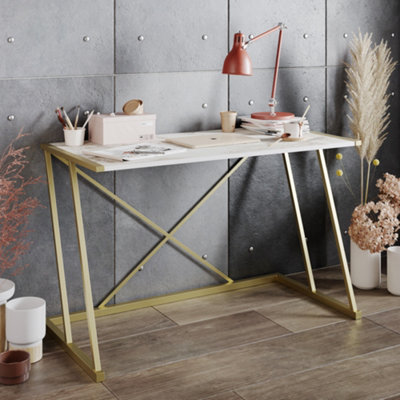 Decorotika Anemon Computer Desk White Marble Effect And Gold from B&Q