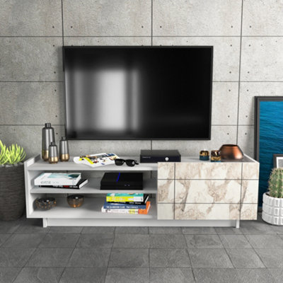 Decorotika Valantina Tv Stand Tv Unit For Tvs Up To 63 Inch White Marble Effect & White from B&Q