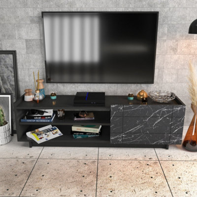 Decorotika Valantina Tv Stand Tv Unit For Tvs Up To 63 Inch Black & Black Marble Effect from B&Q