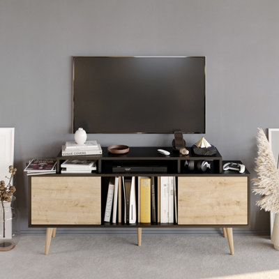 B&Q -  Char Tv Stand Tv Unit For Tvs Up To 72 Inch Black And Sapphire Oak