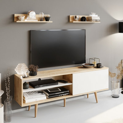 B&Q -  Pi Tv Stand Tv Unit For Tvs Up To 63 Inch Oak White