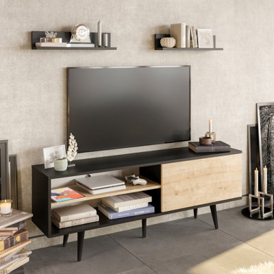 Decorotika Pi Tv Stand Tv Unit For Tvs Up To 63 Inch Sapphire Oak And Black from B&Q