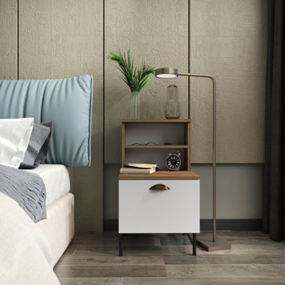 Decorotika White/Black Cressi Nightstand Bedside Table 45Cm B&Q