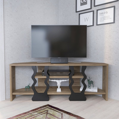 Decorotika - Firal Corner TV Unit - 2 Shelf - Walnut and Black - Image 5