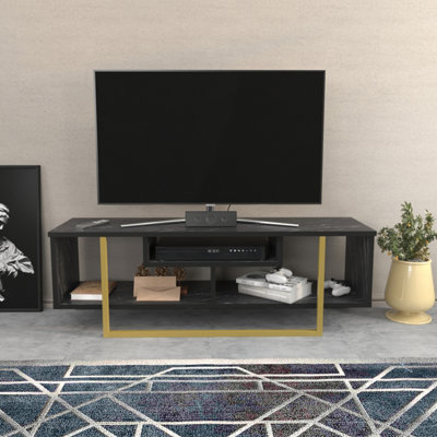 B&Q -  Astona Tv Stand Tv Unit For Tvs Up To 55 Inch Black Marble Effect And Gold