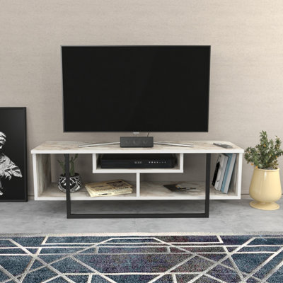 B&Q -  Astona Tv Stand Tv Unit For Tvs Up To 55 Inch White Marble Effect And Black