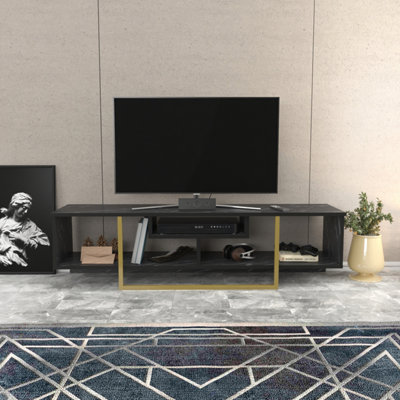 Decorotika Black/Gold Astona Tv Stand Tv Unit For Tvs Up To 65 Inch Marble Effect And Small
