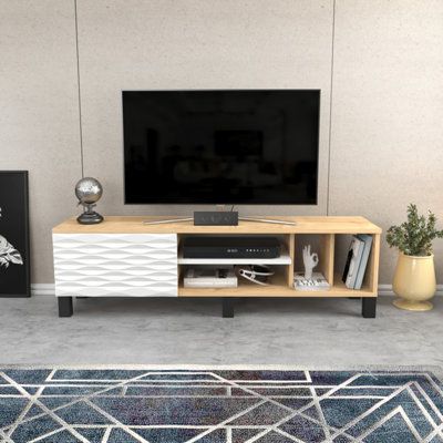 B&Q -  Olyo Tv Stand Tv Unit For Tvs Up To 64 Inch Sapphire Oak And White