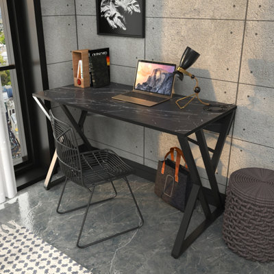 B&Q -  Gyza Study And Writing Desk Black Marble Effect Black