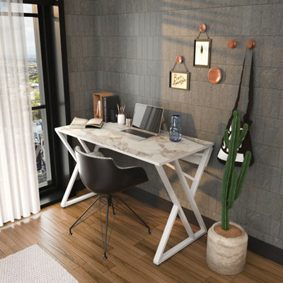 Decorotika Gyza Study And Writing Desk White Marble Effect White from B&Q