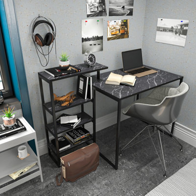 B&Q -  Rino Computer Desk Study Desk Black Marble Effect And Black