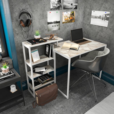 Decorotika Rino Computer Desk Study Desk White Marble Effect And White from B&Q
