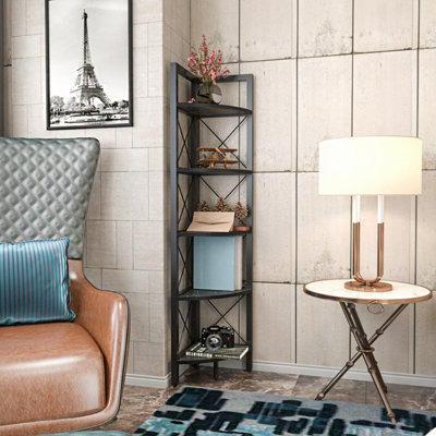 B&Q -  Remo Corner Bookcase Shelving Unit Black Marble Effect & Black