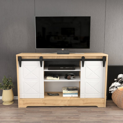 Decorotika Nisay Tv Stand Tv Unit For Tvs Up To 63 Inch Sapphire Oak And White from B&Q