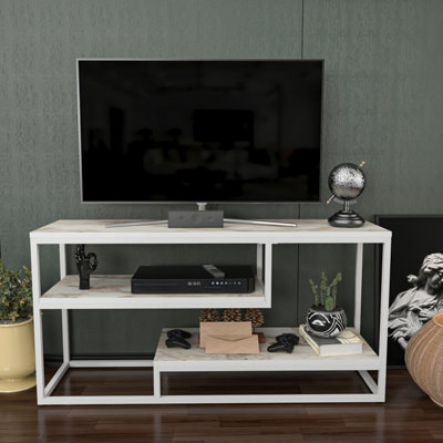B&Q -  Lorin Tv Stand Tv Unit For Tvs Up To 55 Inch White Marble Effect And White