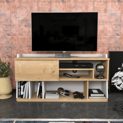 Decorotika Raca Tv Stand Tv Unit For Tvs Up To 55 Inch Sapphire Oak And White from B&Q