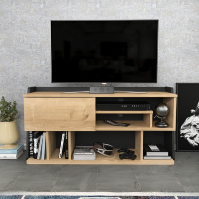 B&Q -  Raca Tv Stand Tv Unit For Tvs Up To 55 Inch Sapphire Oak And Black