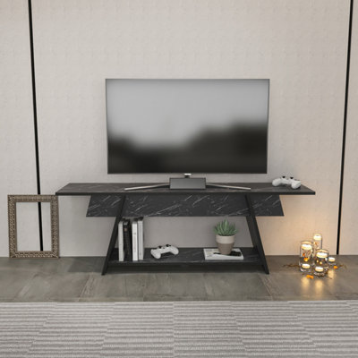 B&Q -  Lanca Tv Stand Tv Unit For Tvs Up To 59 Inch Black Marble Effect