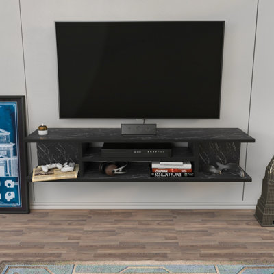B&Q -  Pivot Floating Tv Stand Tv Unit For Tvs Up To 50 Inch Black Marble Effect