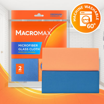 B&Q -  Macromax Microfiber Glass Cloths 2 Pack  Microfiber Lint Free & Streak Free Glass Cleaning