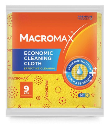 B&Q -  Macromax Economic Cleaning Cloth  9 Pack Super Absorbent Soft No Lint All Surface Cleaning