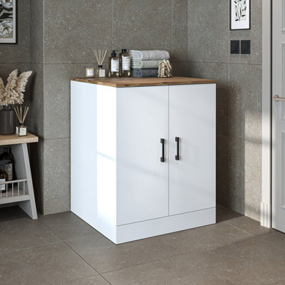 B&Q -  Low Washing Machine Cabinet With Doors White And Oak