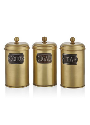 Rozi Gold Coffee, Tea, And Sugar Canister Set - 22 Cm (H) 22Cm