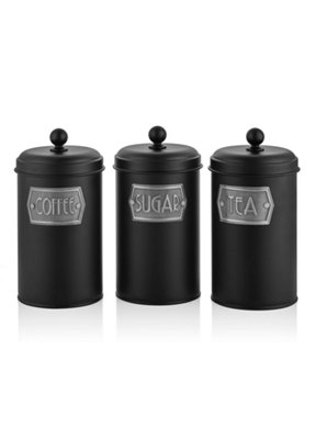 The Mia Uk The Mia Black Coffee, Tea, And Sugar Jar Set Tall - Black - Image 4