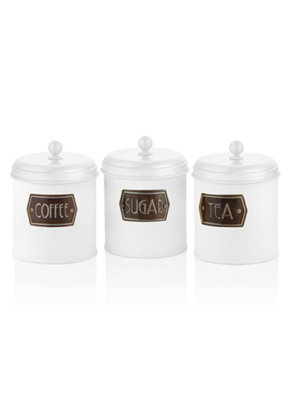 Rozi White Coffee, Tea, And Sugar Canister Set - 17 Cm (H) 17Cm