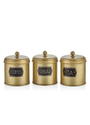 Rozi Gold Coffee, Tea, And Sugar Canister Set - 17 Cm (H) 17Cm