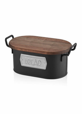 Rozi Black Bread Bin With Wooden Lid from B&Q