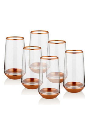 Rozi Glam Collection Highball Glasses, Set Of 6 - Copper