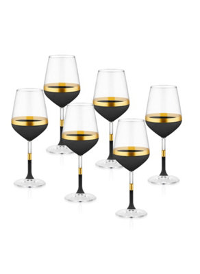 Rozi Glow Collection Wine Glasses, Set Of 6 Black/Gold