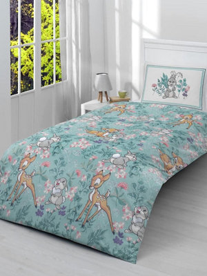 Disney Bambi & Thumper 100% Cotton Reversible Single Duvet Set Pink/Purple/Green