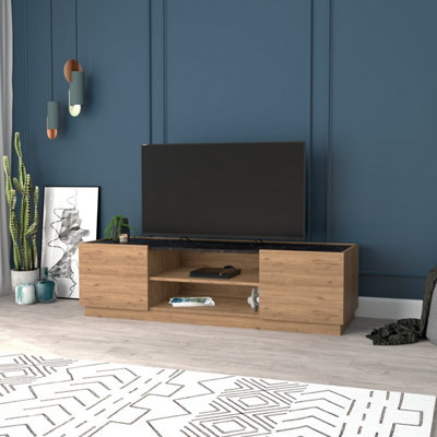 Wooden Tv Stand With Cable Management150 Cm Tv Unit For 65 Inch TvsMedia Console For Living Room (Black Marble&oakEtna) from B&Q