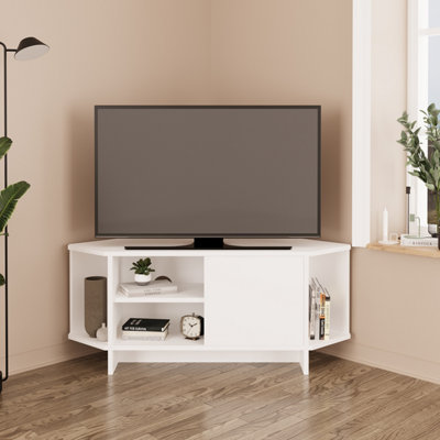 Bimossa Unisex White Teo Corner Tv Stand, Compact Unit For Up To 50 Inch Tvs With Cabinet In Small - Image 3
