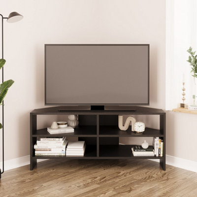 Bimossa Unisex Black Roy Corner Tv Unit For - 48 Inch Tvs, Modern Corner Tv Stand Cabinet W/ Storage Shelves, Space Saving Media Console For Living Room Size 43 - Image 2