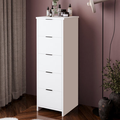 Laura 5 Drawer Cabinet,tall Storage Cabinet With Colour VeneerSideboard Style Storage For Living Room,white