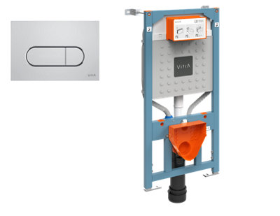 Vitra V-Fix Prime 112Cm Concealed Cistern Toilet Frame For Wall Hung Toilets With Chrome Round Flush Plate from B&Q