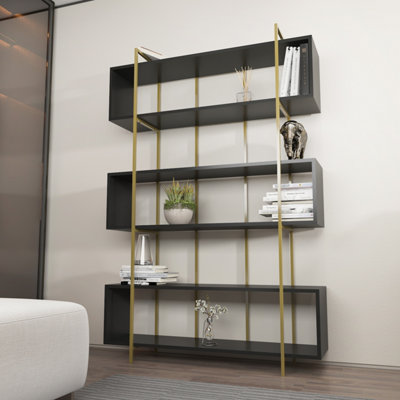 B&Q -  Bruti 5-Tier Bookcase Shelving Unit Anthracite Gold