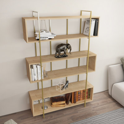 B&Q -  Bruti 5-Tier Bookcase Shelving Unit Sapphire Oak Gold