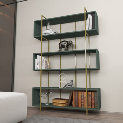 B&Q -  Bruti 5-Tier Bookcase Shelving Unit Green Gold