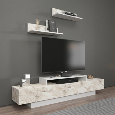 Decorotika Lusi Tv Stand Tv Unit For Tvs Up To 80 Inch White Marble Effect White from B&Q