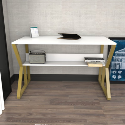 Decorotika Wake Study And Writing Desk And Gold/White