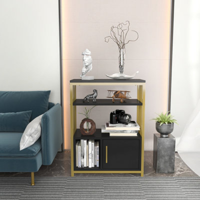 Decorotika Letos Single Door 3 Shelf Anthracite and Gold Bookshelf - Metal and Wood Modern Design - Image 4