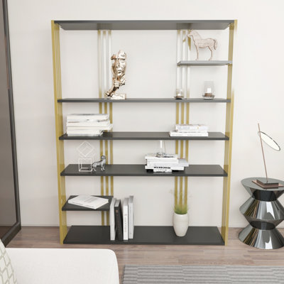 Decorotika Jeni Anthracite And Gold 7 Tier Bookcase - Image 3