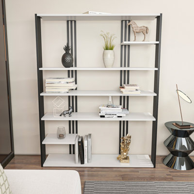 Decorotika Jeni 6 Shelf Bookcase - Metal/Wood - White/Black - Image 4